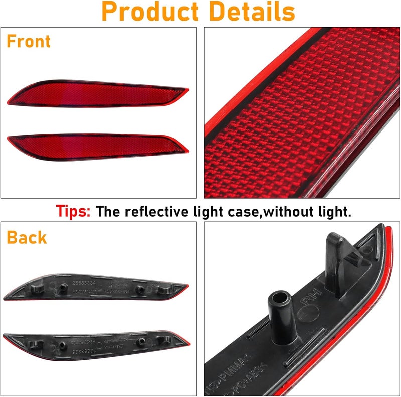 Abodvu Compatible with Chevy Cruze Rear Bumper Reflector 2016-2019,Left Driver & Right Passenger Side Rear Bumper Red Marker Trims,Back Reflector Light W/O Bulb Replacement for 2nd Gen Cruze(1Pair) - Image 5